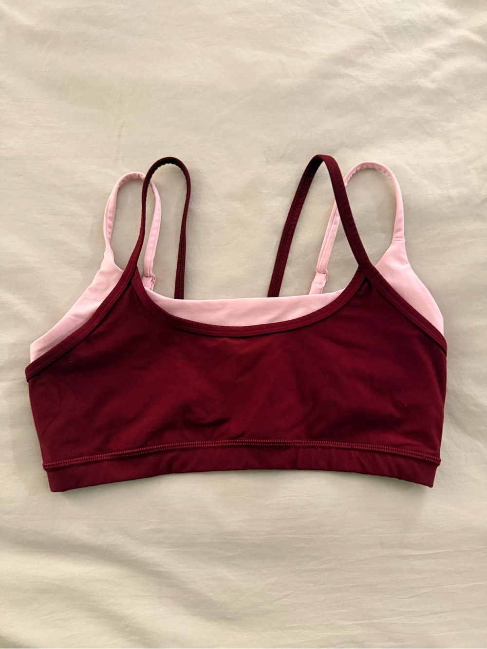 Women's Double-Strap Bralette - Burgundy & Light Pink